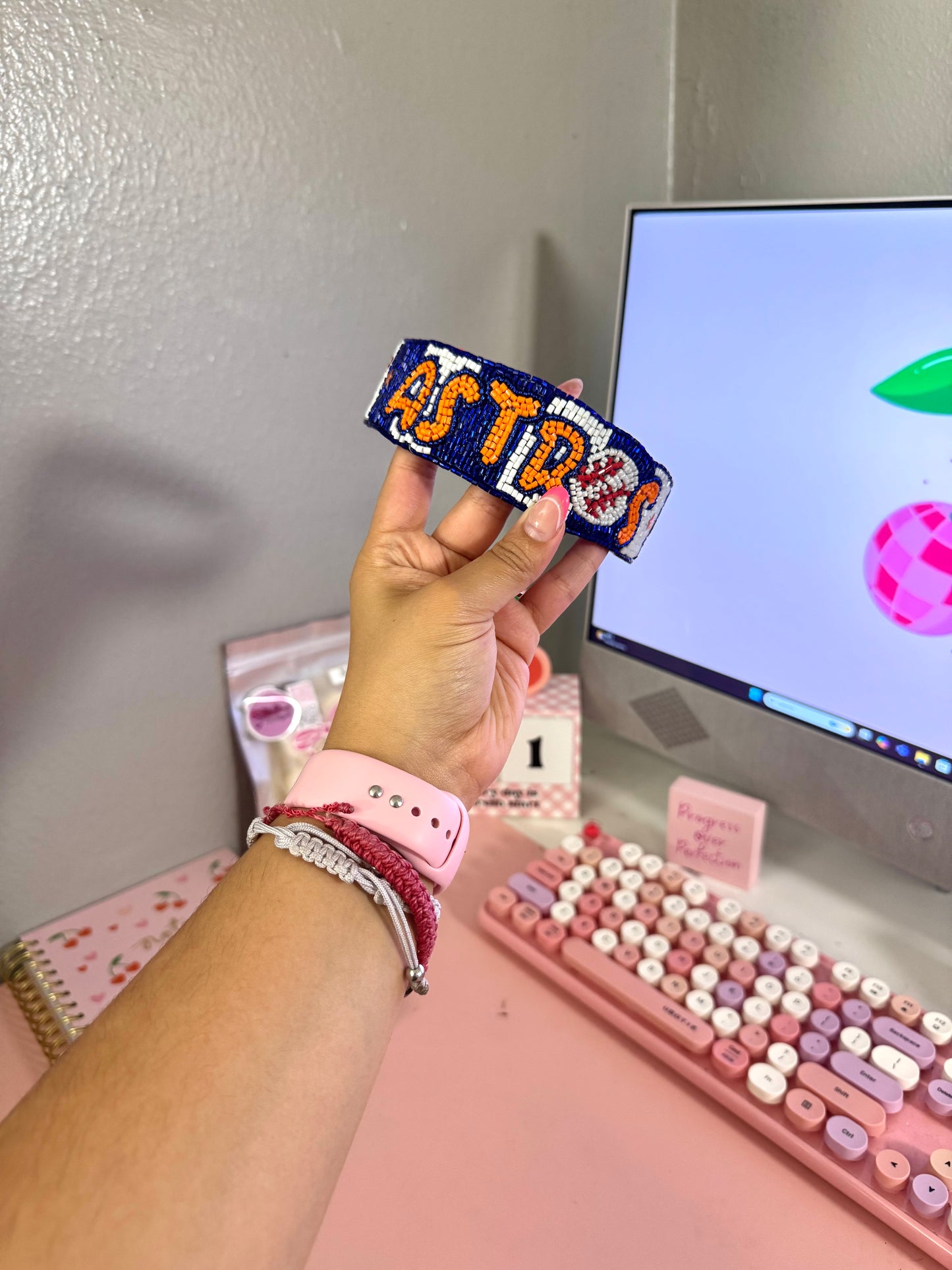 Astro beaded baseball headband