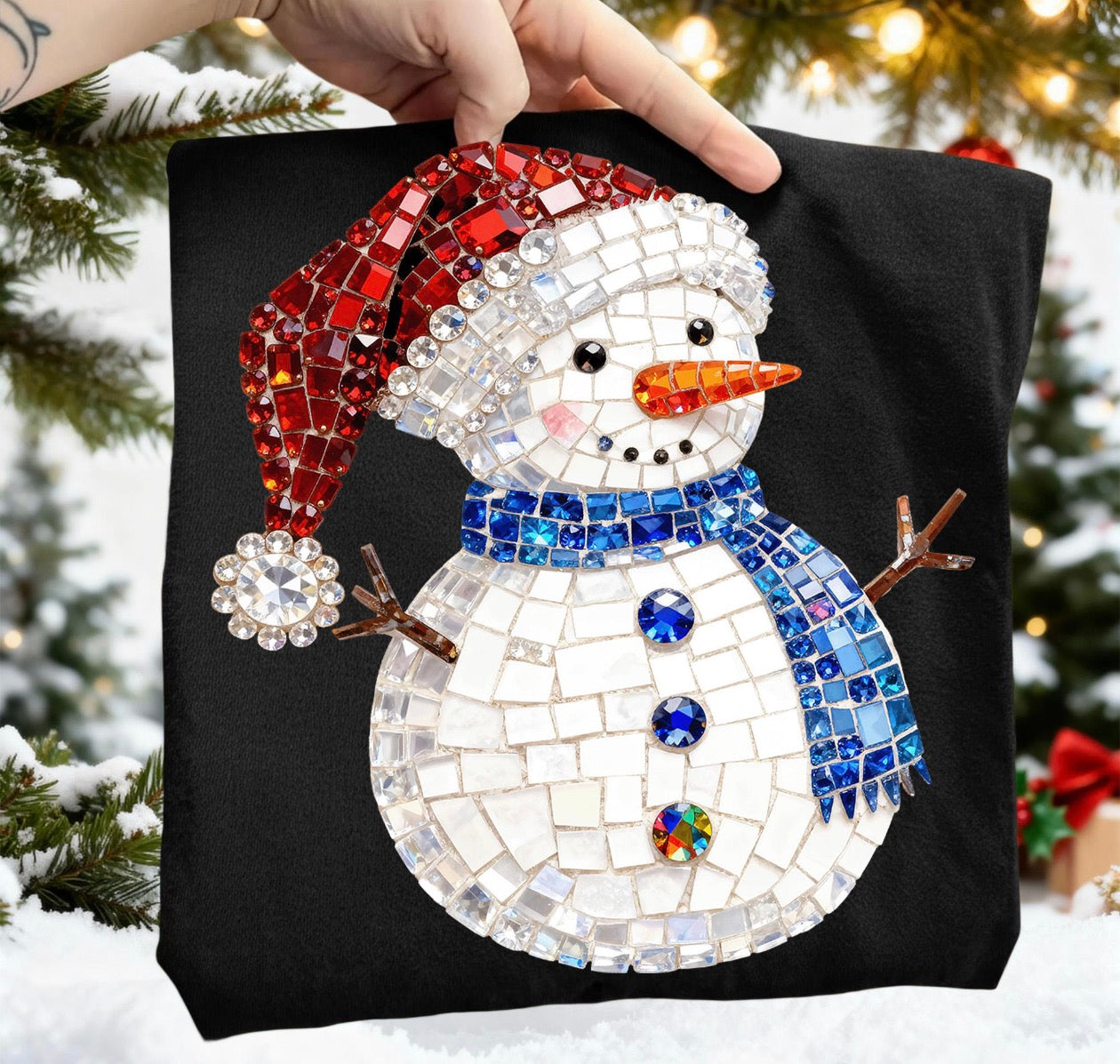 glitter snowman black  tee