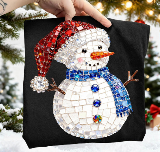 glitter snowman black  tee