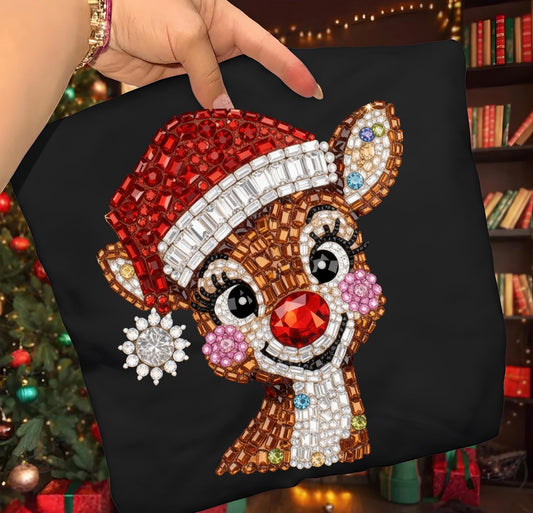 glitter reindeer  black  tee