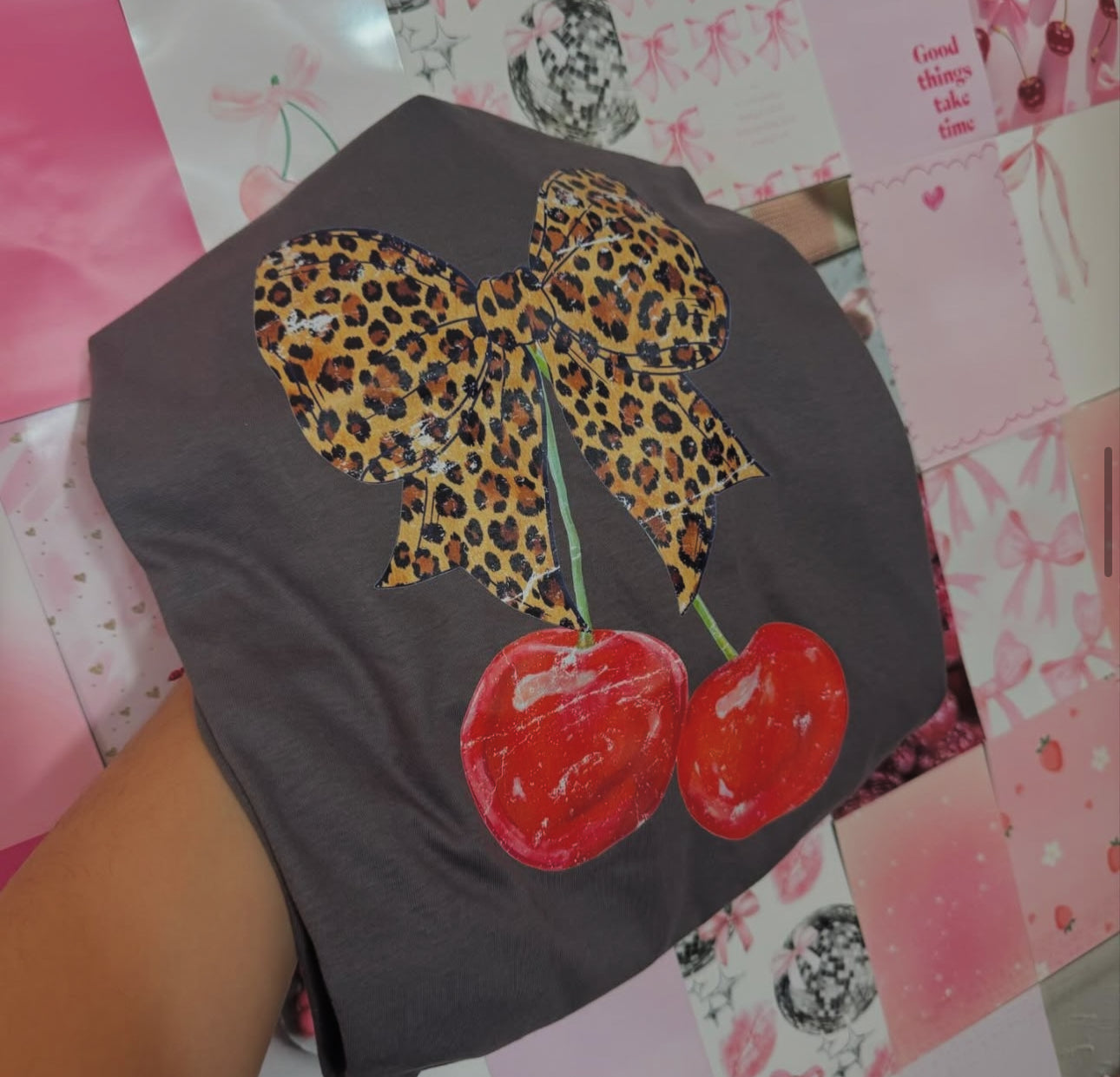 leapord cherry charcoal tee