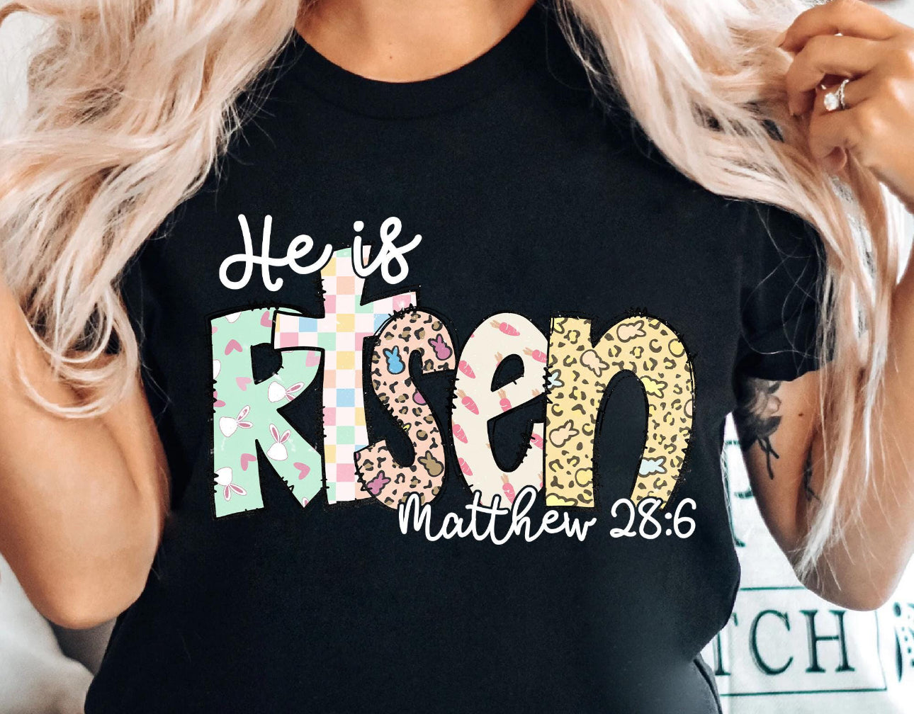 He is risen : black tee