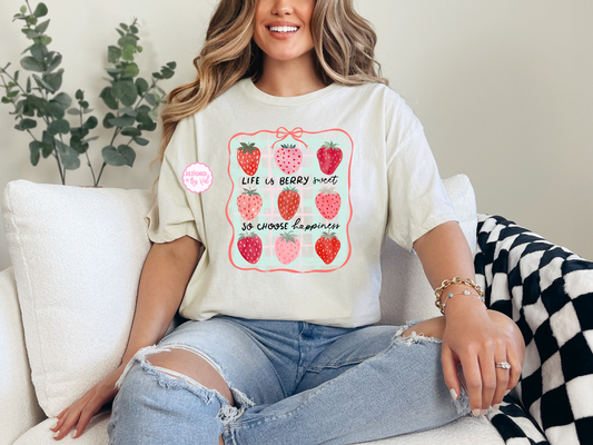 Life is berry sweet beige tee