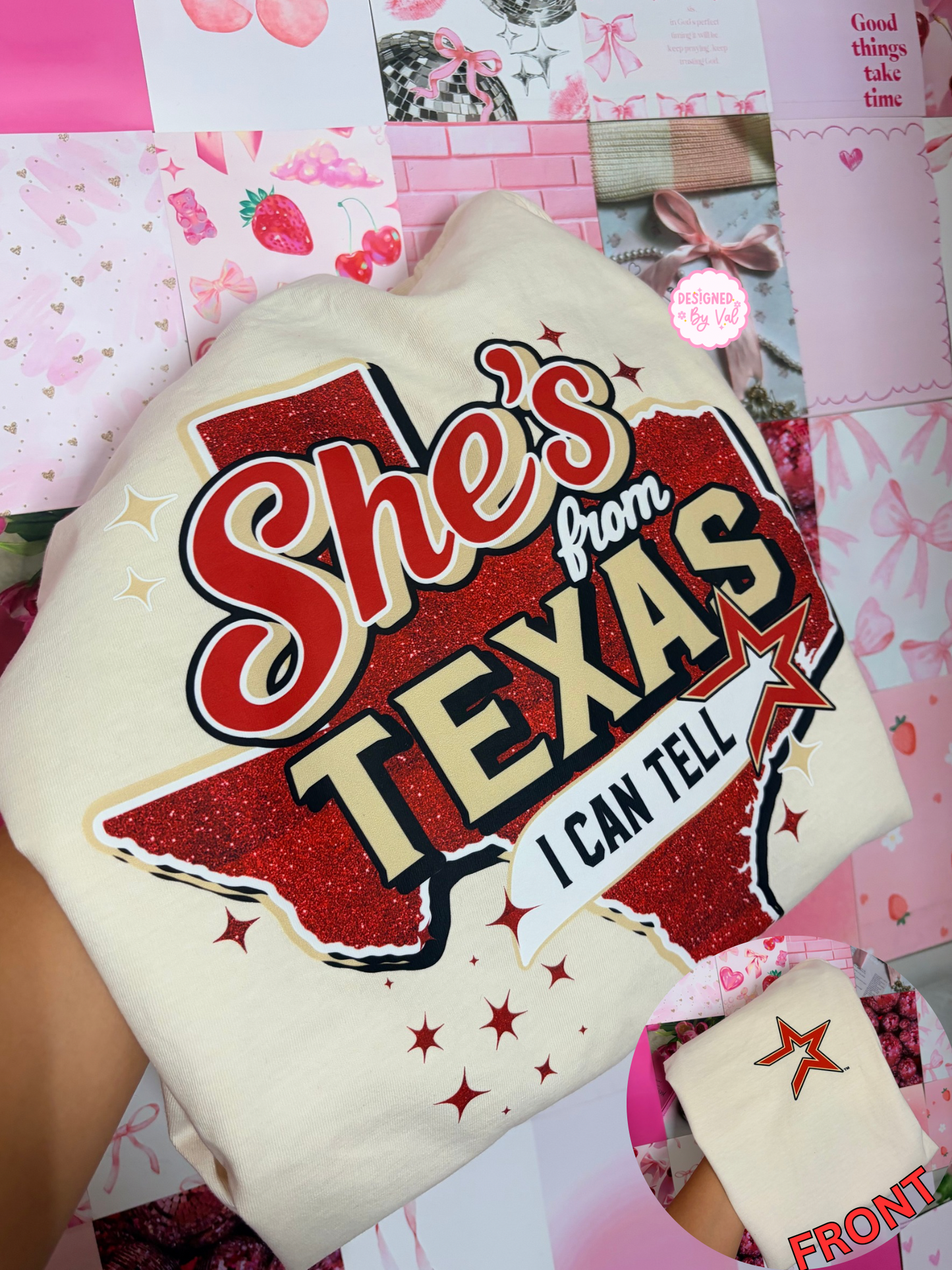 Shes from texas beige tee FRONT & BACK