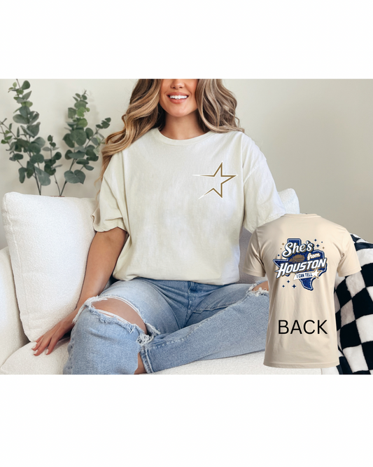 Shes from Houston Front & Back Beige tee