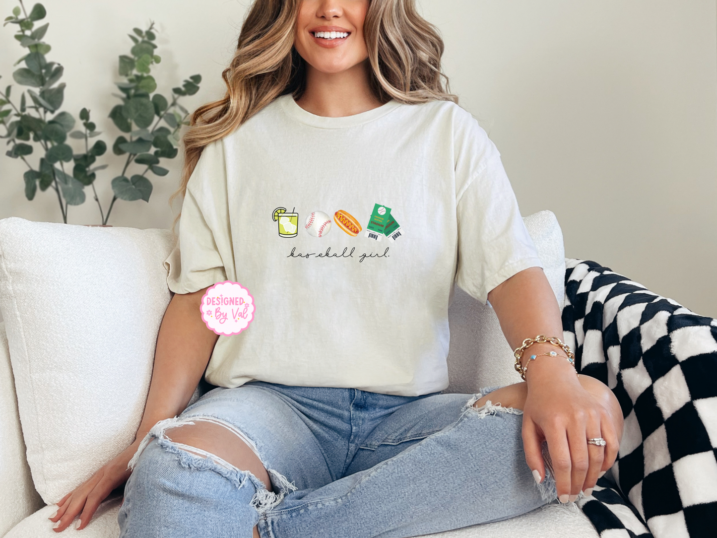 baseball girl beige tee