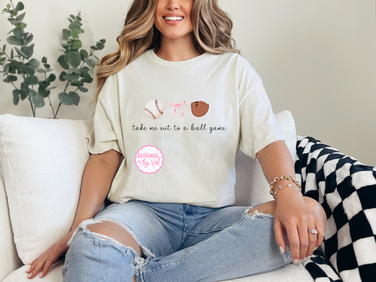take me out to the ball game beige tee