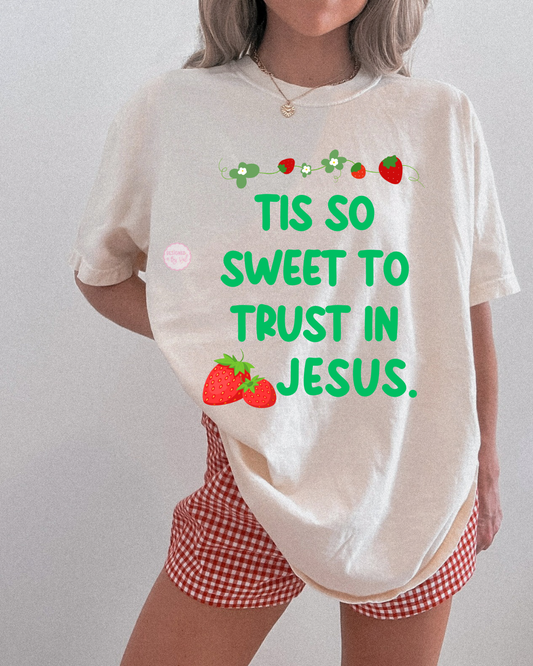 Tis so sweet to trust in jesus beige tee