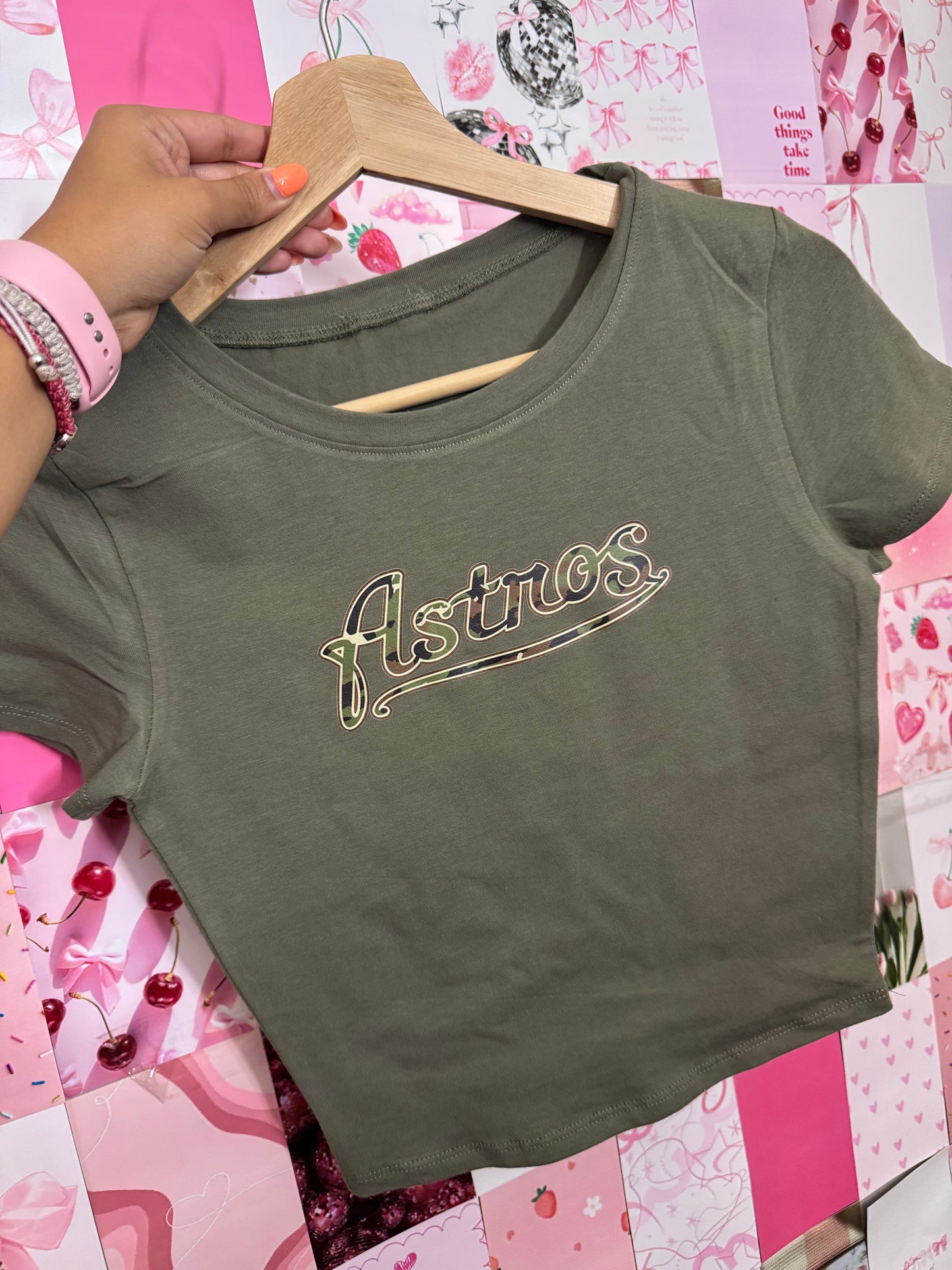 Green astros camo baby tee