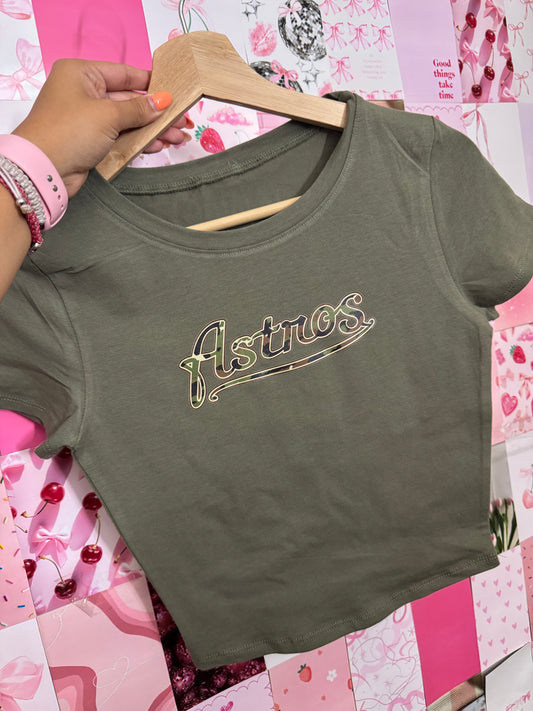 Green astros camo baby tee