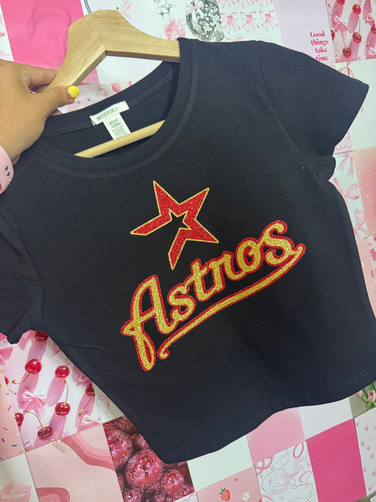Astros glitter black baby tee